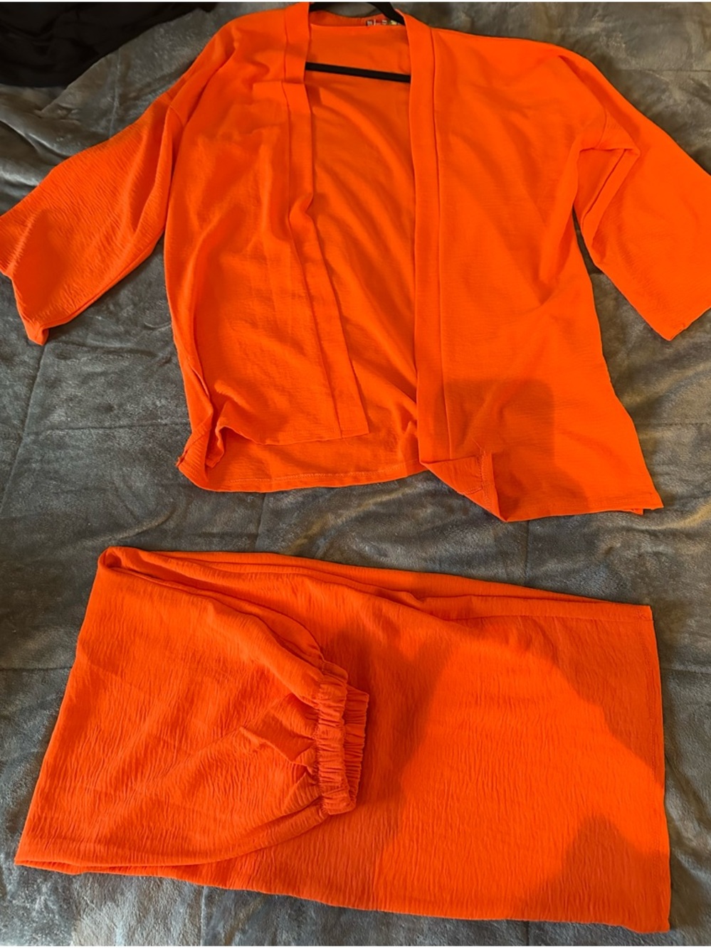 Free size Two-Piece Set - Open Front Top & Elastic Waist wide leg Pants